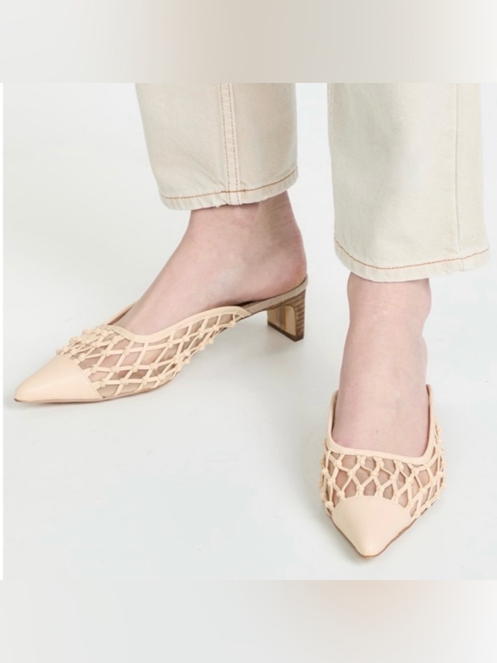 Sam Edelman Women's Snyder Mules Woven Pointed-Toe eggshell size 6